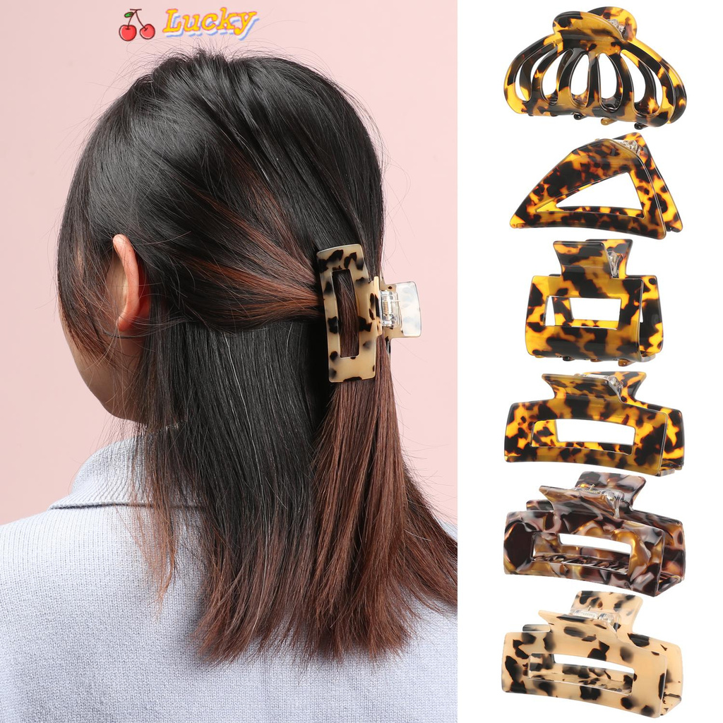 LUCKY🔆 Women Tortoise Claw Barrette Long Hair Acrylic Rectangle Leopard Print Non-Slip Strong Hold Ponytail Holder Hair Clip