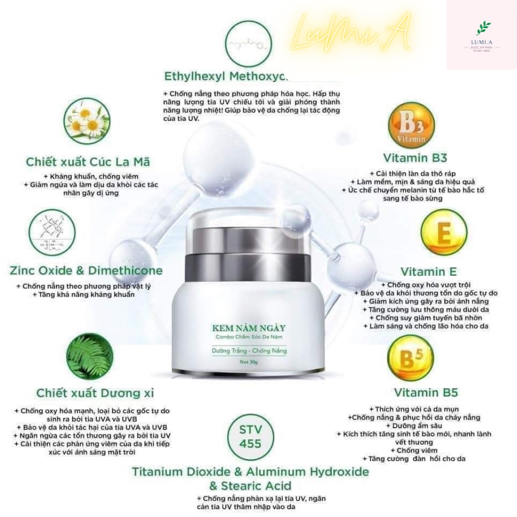 Kem nám ban ngày Biocos dưỡng da chống nắng mờ thâm nám bảo vệ da ngừa lão hóa 30gr LuMi.A
