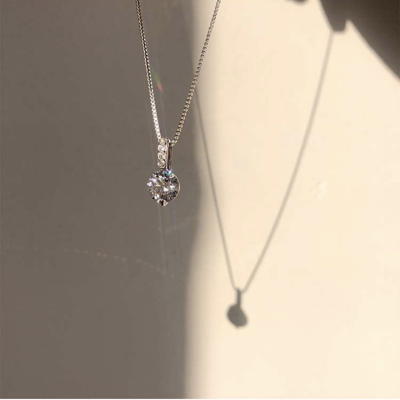 Dây chuyền bạc nữ, vòng cổ bạc 925 mặt đá tròn cao cấp, sang trọng DUYSON SILVER