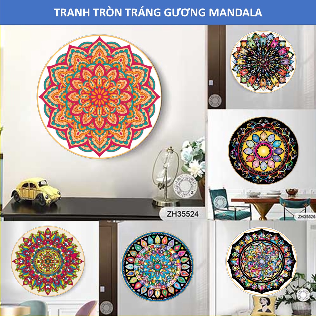 Tranh mandala tròn tráng gương cực hot 2022 khung viền mạ vàng cao cấp độc đáo decor mọi không gian tạo điểm nhấn