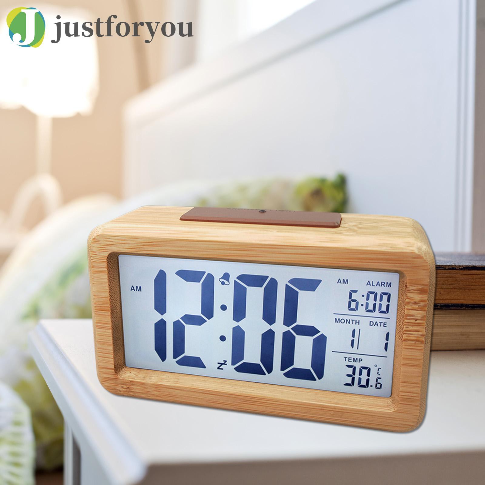 Justforyou Digital Alarm Clock, Wooden Time Display Battery Operated Electronic Clocks