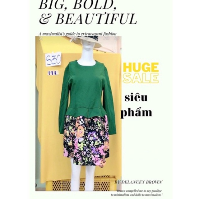 đầm xanh lá váy hoa siêu thanh lịch size M/L.S30