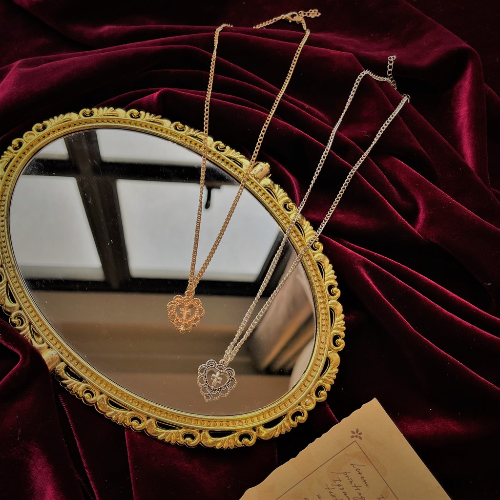 [Xả kho] Vòng cổ kim loại mặt trái tim retro - dây chuyền nữ hình thánh giá cổ điển baroque gothic Hades.js