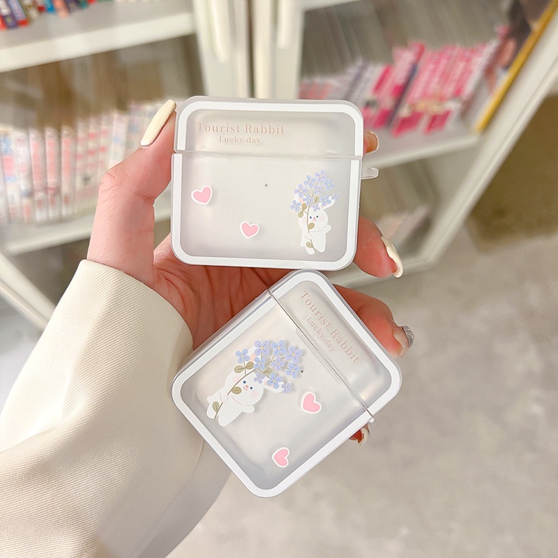 Vỏ Bảo Vệ Hộp Sạc Tai Nghe airpods Pro 2 / 3 Hình Vuông Họa Tiết Chú Thỏ Hoạt Hình Dễ Thương