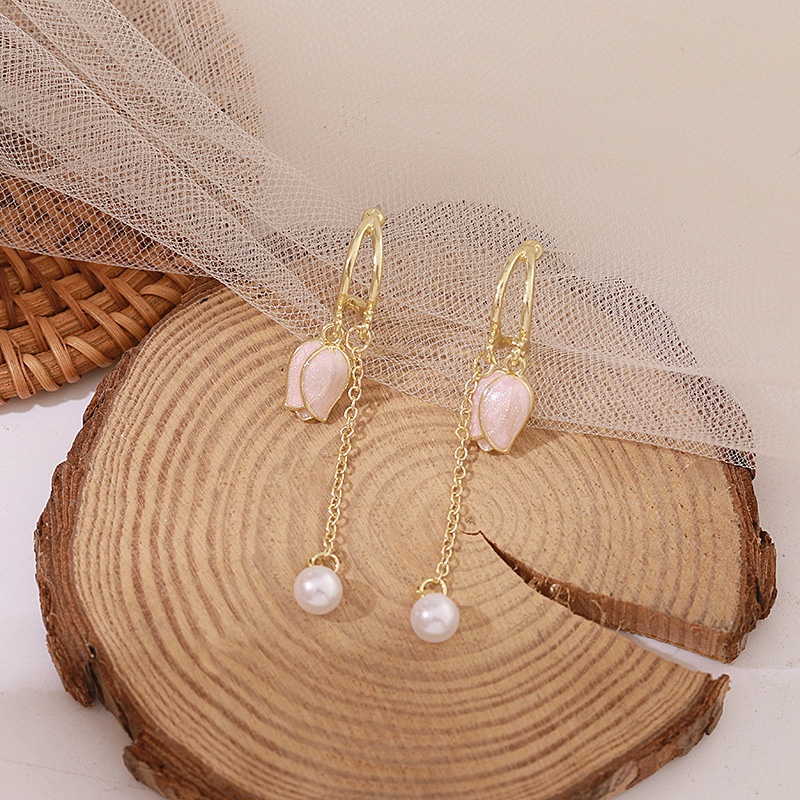 Bông Tai Mạ Bạc 925 Dáng Dài Hình Hoa Tulip Đính Ngọc Trai Thời Trang Hàn Quốc 2022