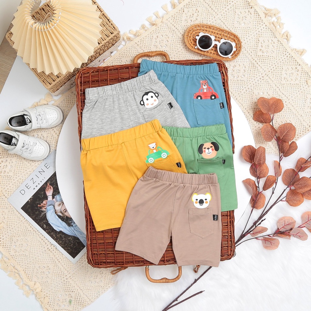 Quần Lửng Thun Lạnh In Hình Động Vật Có Túi Sau Cho Bé