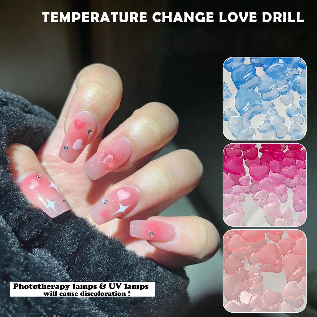 Túi 100 Móng Tay Giả Chất Lượng Cao Chuyên Dùng|Sơn Móng Tay Trong Suốt Thay Đổi Màu Sắc Hình Trái Tim