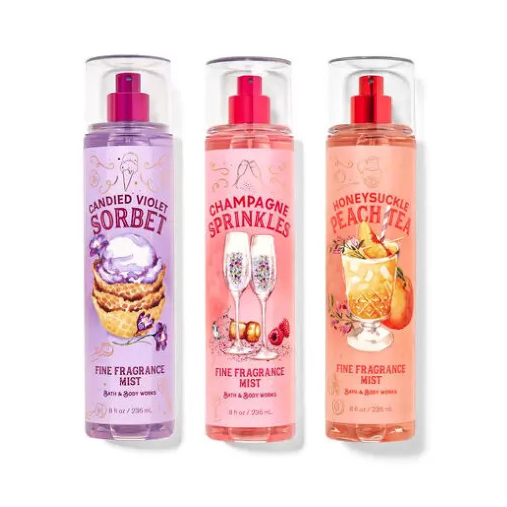 Xịt thơm body mist BST Champagne Sprinkles- Candied Violet Sorbet- Honey Peach Tea 236ml