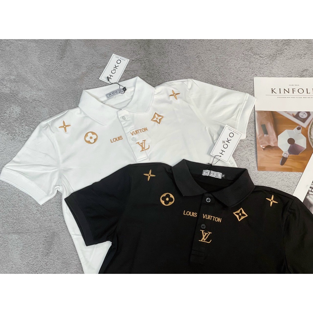 Áo thun nam giá rẻ, áo POLO nam có cổ tay ngắn phối họa tiết LV chất vải cotton in nhiệt cao cấp KING77_FASHION