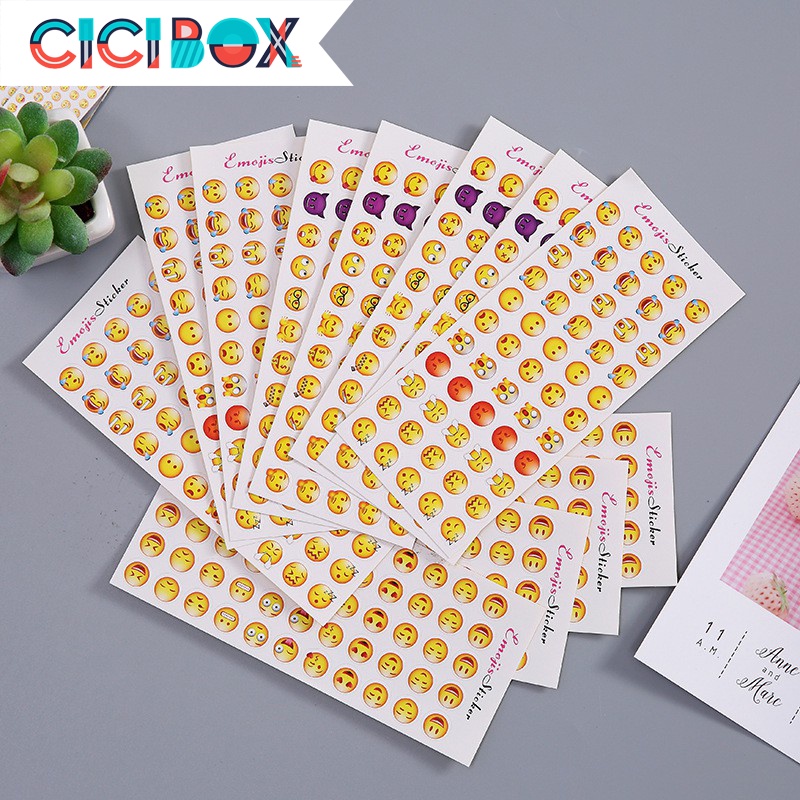 Combo 12 tấm Sticker Emoji dễ thương dán vở, đồ vật dụng, dán nhãn 1 tờ 55 icon CICIBOX