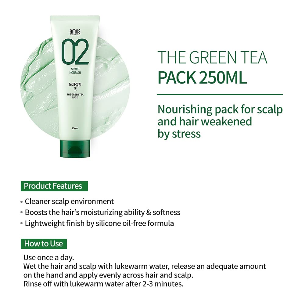 Kem Ủ Tóc Trà Xanh Dưỡng Ẩm AMOS PROFESSIONAL The Greentea Moisturizing Pack 250ml GomiMall