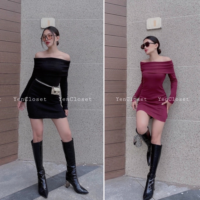 Hình chính chủ YenCloset - Body trễ vai tay dài , sang chảnh tôn dáng , siêu co giãn chất dày dạn