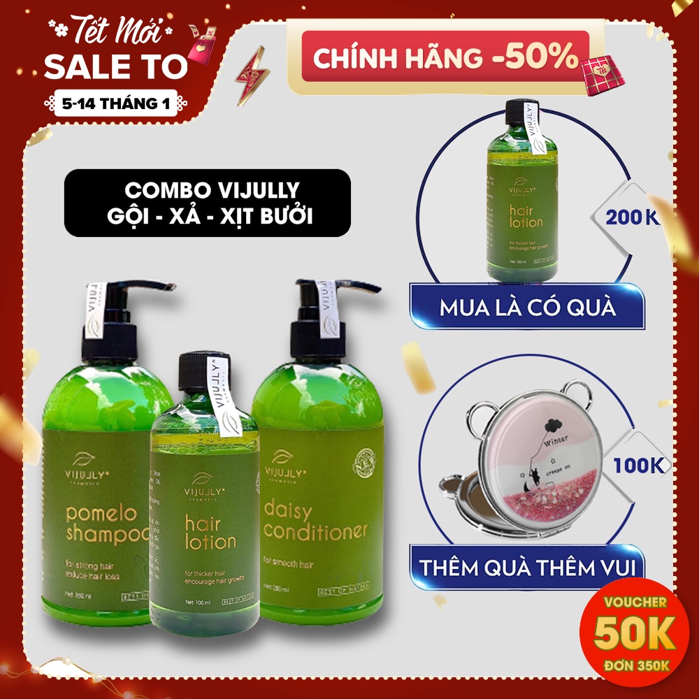 [TẶNG 1 CHAI TINH DẦU BƯỞI] Combo Vijully: Dầu gội bưởi 280ml + Dầu xả dừa 280ml+ Tinh dầu bưởi Vi Jully 100ml