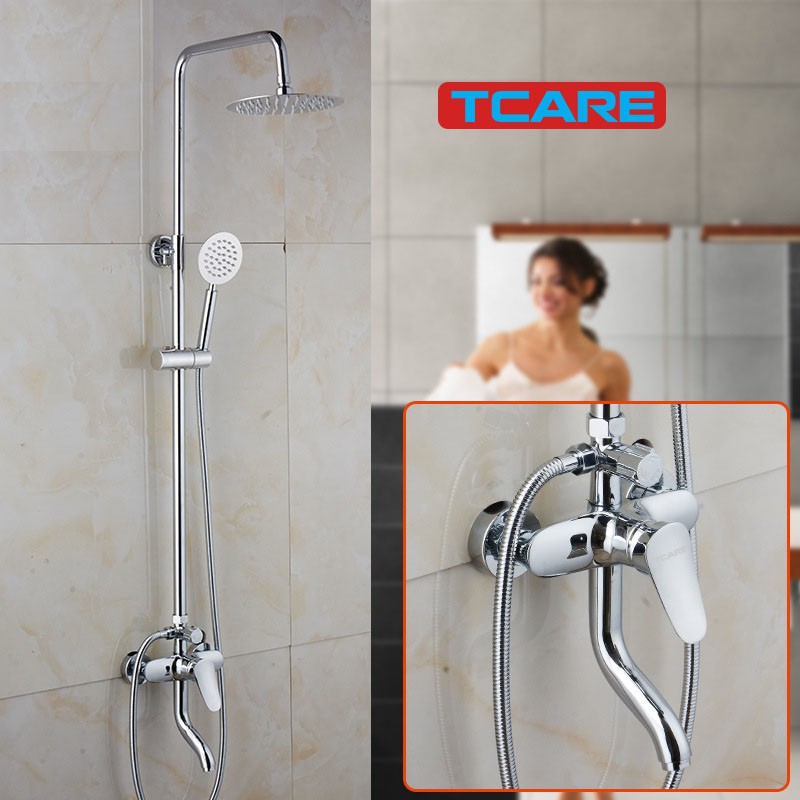 Bộ sen cây tắm đứng Inox 304, Sen vòi tắm Tcare 2 Bát tròn - Hàng Chính hãng