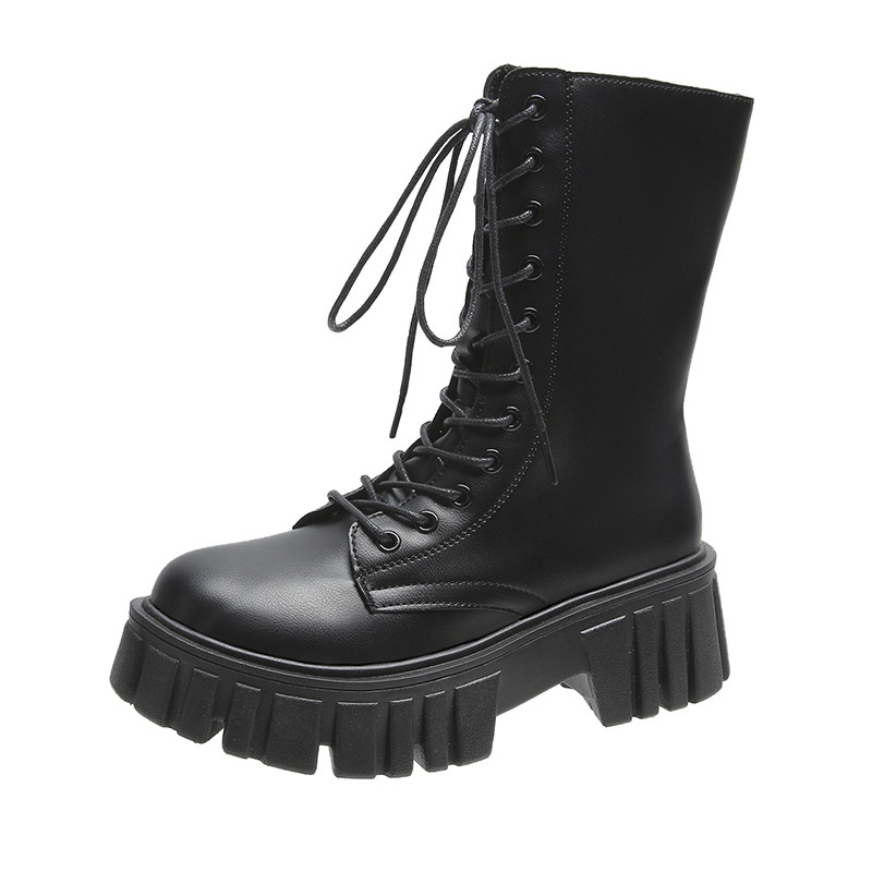 Giày Bốt da Martin cao gót đế vuông, Giầy boots cổ cao thời trang ulzzang Hàn Quốc 6cm tăng chiều cao Full Box