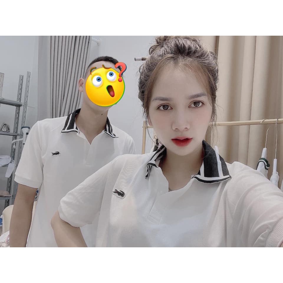 áo đôi nam nữ đôi nhóm ÁO POLO THÊU CÁ SẤU MÀU TRẮNG CỔ ĐEN CHO NỮ/ ÁO POLO LACOSTE L1