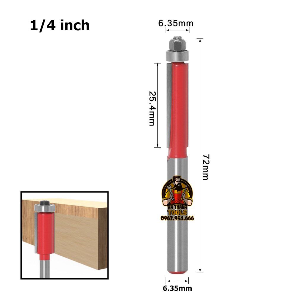 Mũi Phay Gỗ Thẳng Đầu Bi 1/4 - 1/2 inch Cốt 1/4 inch