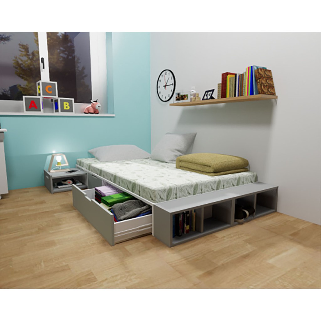 Giường thông minh đa năng có thể mở rộng, có hộc chứa đồ dùng kết hợp tủ kê đầu giường