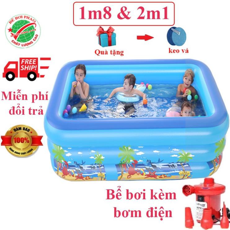 Bể bơi phao cho bé kích 1m8  và 2m1 - 3 Tầng, bể bơi bơm hơi có đáy chống trơn, tặng kèm bộ keo vá y