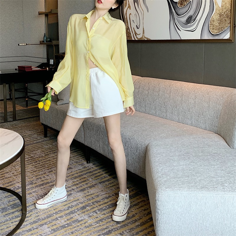 Áo sơ mi IELGY tay dài chống nắng dáng rộng phối dây đeo sau lưng thời trang