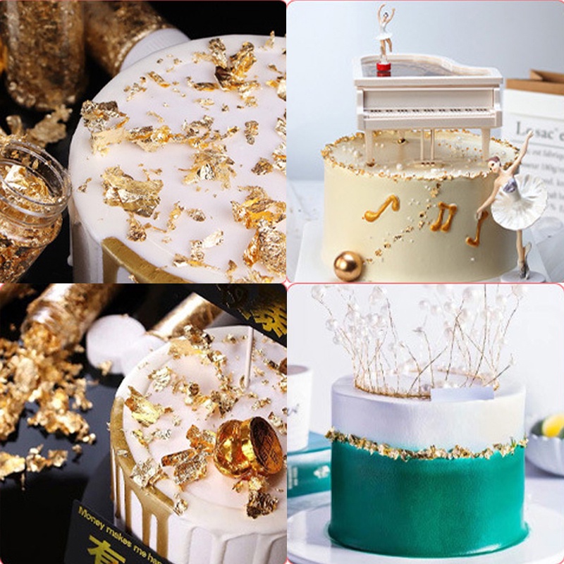 Giấy lá vàng in chữ Happy Birthday dùng trang trí bánh kem