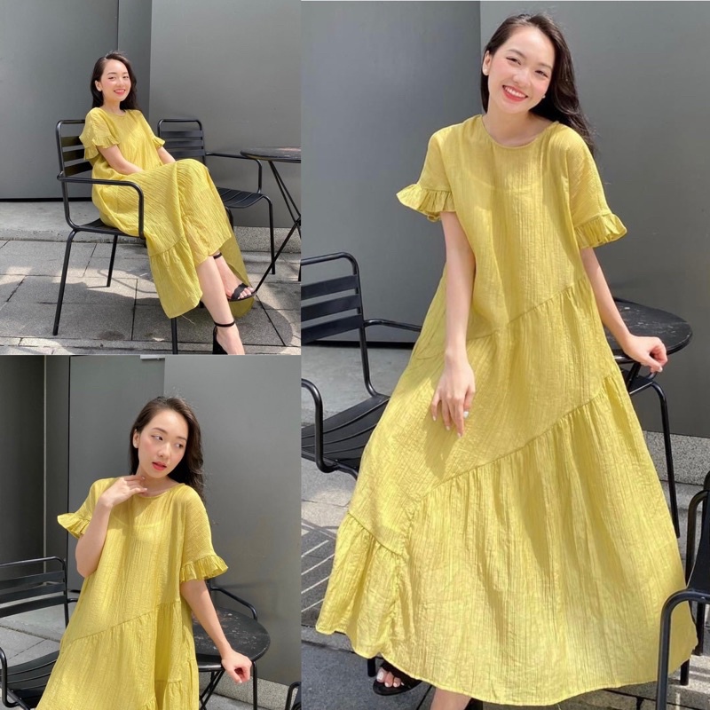 Đầm Dập Ly Vải Tơ Nhẹ Mát Phom Suông Rộng Thiết kế 3 Tầng Xéo Nhau Cực Xinh