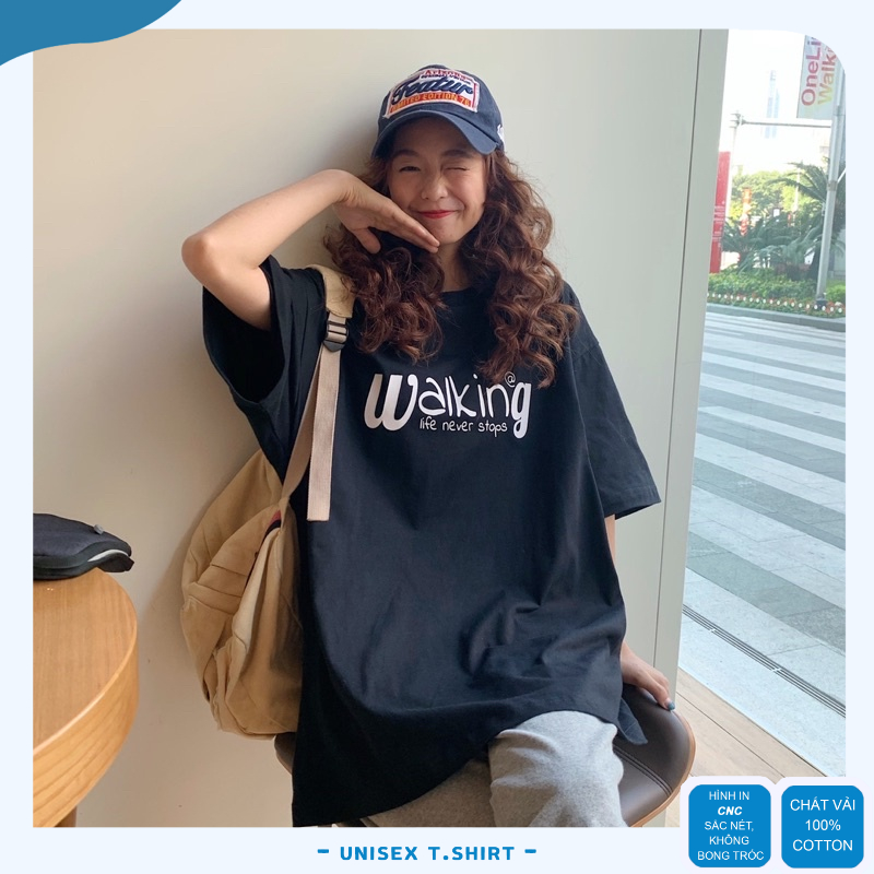 Áo phông nữ form rộng Oversize in chữ Walking, Áo thun tay lỡ Unisex trẻ trung cá tính | BigBuy360 - bigbuy360.vn
