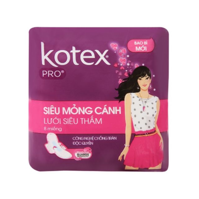 Lốc 8 gói Băng vệ sinh kotex pro siêu mỏng cánh