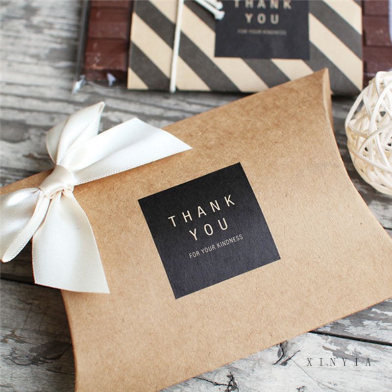 Sticker thank you tem dán cảm ơn giấy kraft hình tròn, hình vuông dán gói hàng, quà tặng, bánh kẹo handmade