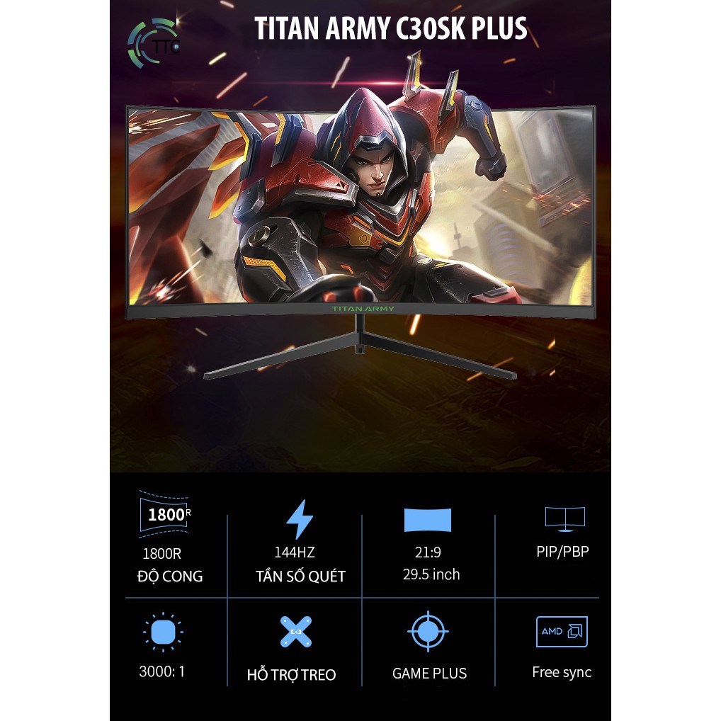 Màn Hình Máy Tính 21:9 TITAN ARMY GAMING 29.5 inch 144HZ 2k cong mới 100%