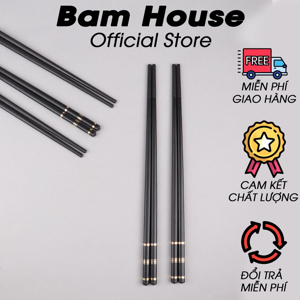 Set 5 đôi Đũa nhựa đen nhám Bam House chất nhựa Melamine hoạ tiết đuôi vàng cao cấp DNV07 – Đũa nhựa đen Dua nhua den