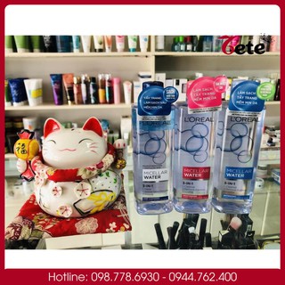 Nước tẩy trang l'oreal micellar water 3 in 1 400ml, tẩy trang làm sạch da l'oreal 400ml