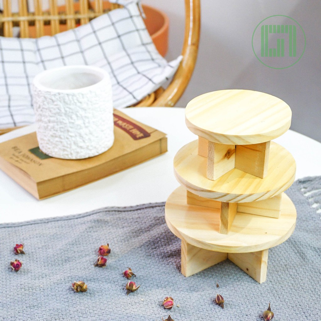 Đôn gỗ thông trang trí - Đôn chậu cây mini để bàn - Goc Garden
