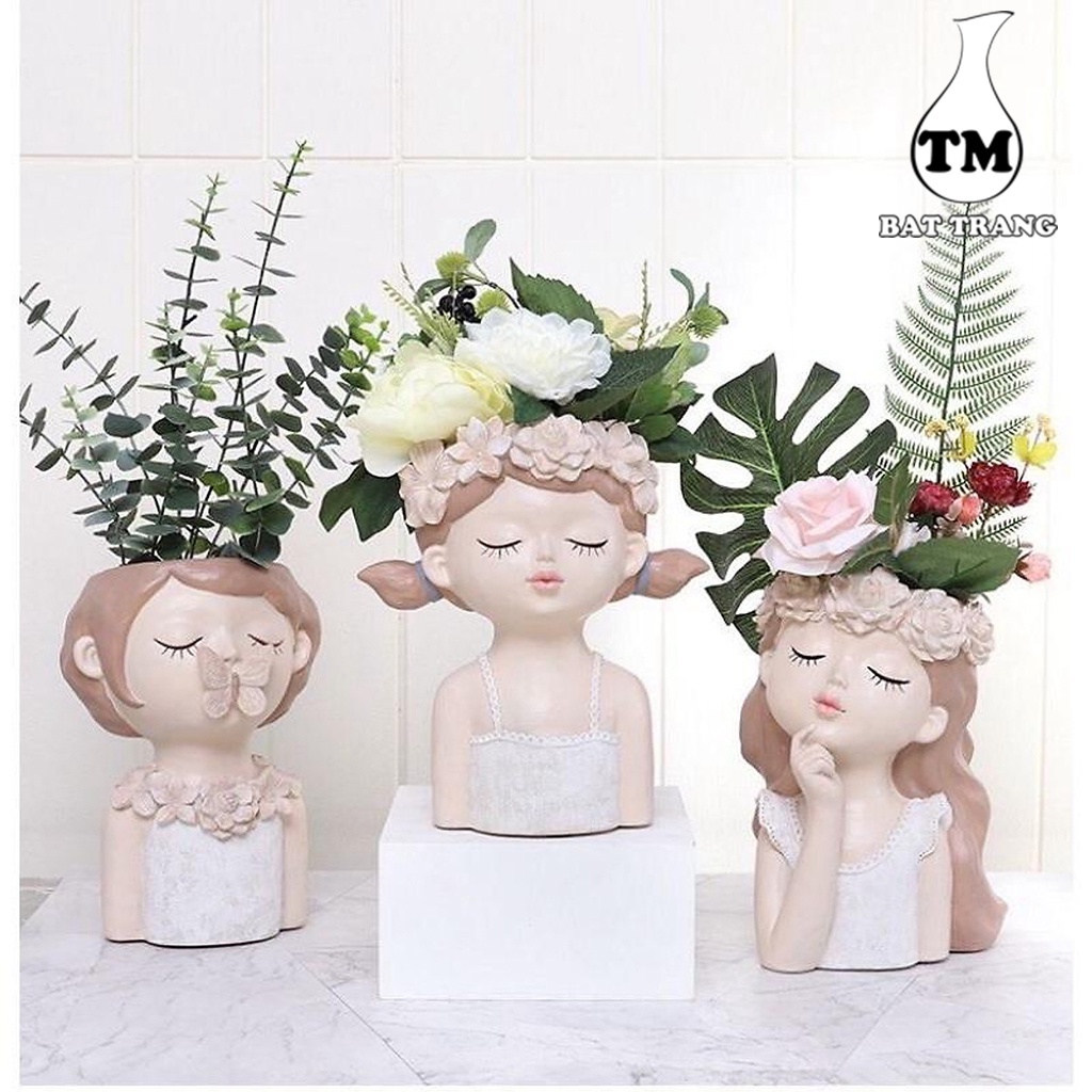 Bình Hoa Cô Gái Deco, Lọ Cắm Hoa Giả Trang Trí Để Bàn, Quà Tặng Sinh Nhật