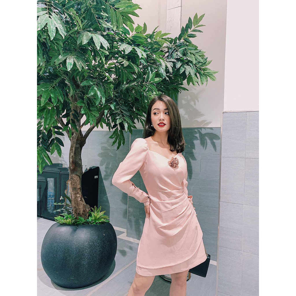 Váy liuly hồng phấn, váy ôm nhẹ nhàng thanh lịch diện thu đông