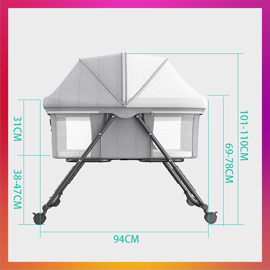 Nôi cho bé gấp gọn Kawaii Home, nôi em bé sơ sinh có bánh xe di chuyển dễ dàng - Bảo hành 12 tháng