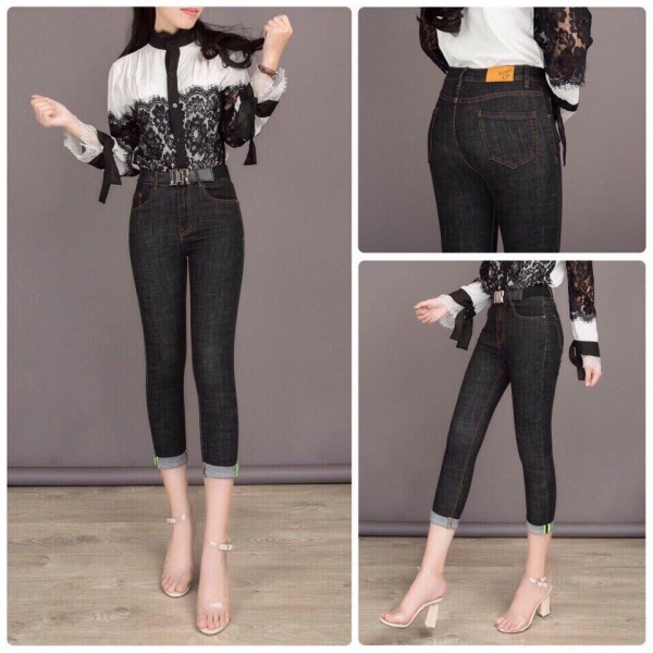 Quần jean nữ 9 tấc mẫu trơn lật lai co giãn mạnh | BigBuy360 - bigbuy360.vn