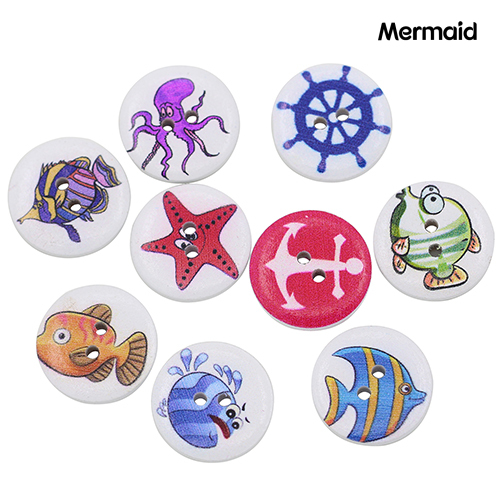 MM 50x Anchor Rudder Tropical Fish Wooden Buttons Round Craft DIY Scrapbook Sewing