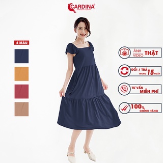 Đầm Nữ 𝐂𝐀𝐑𝐃𝐈𝐍𝐀 Chất Cotton Nhật Cao Cấp Dáng Baby Doll Xòe Thiết Kế Cổ Vuông Nhún Tầng 1V21