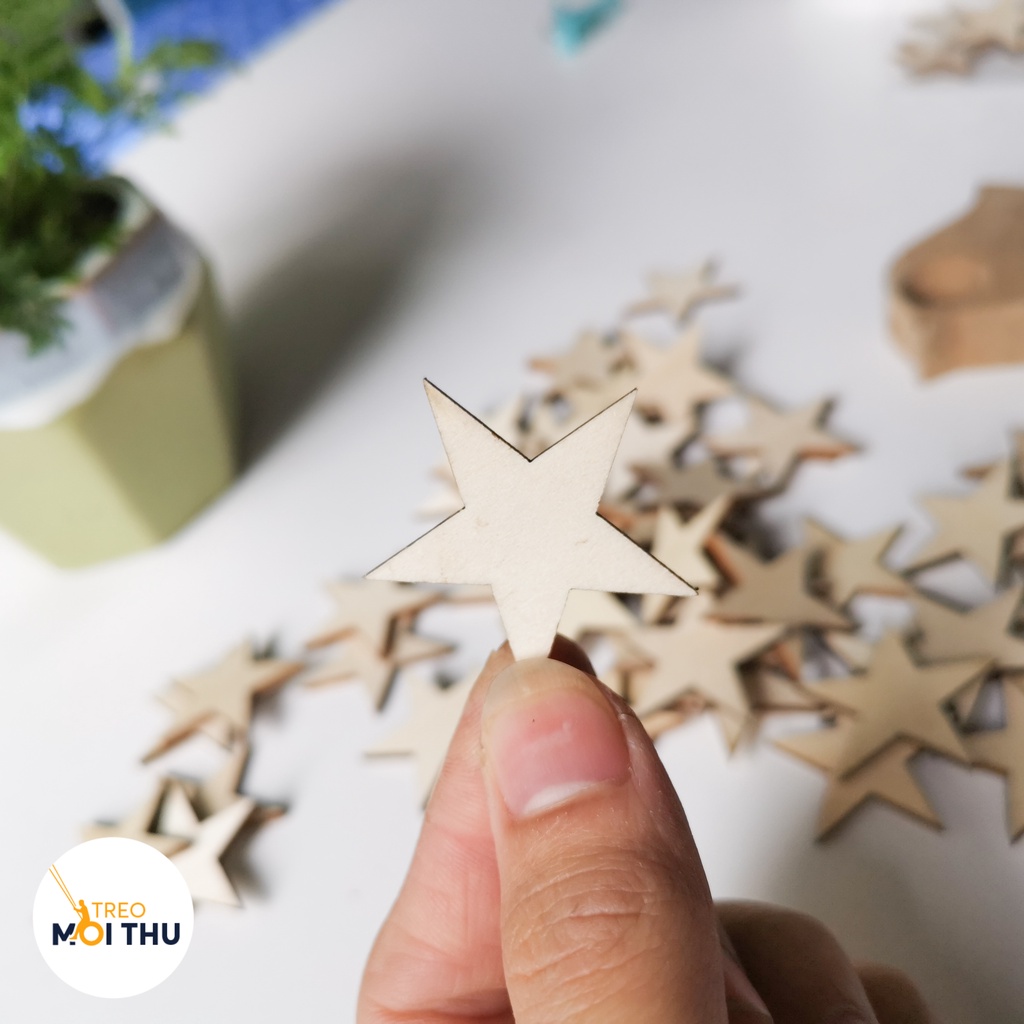 5 Miếng Gỗ Trang Trí Ngôi Sao 5 Cánh - Decor nhà cửa, DIY - Gỗ đoạn nhập khẩu - Treo Mọi Thứ