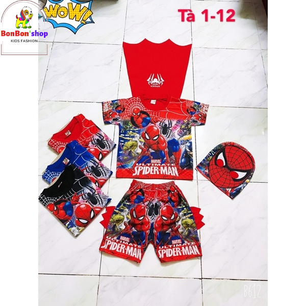 SNC12, Đồ bộ siêu nhân cho bé trai vải mát kèm mặt nạ size 10-20kg mẫu ngẫu nhiên