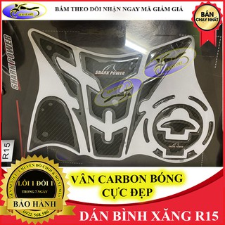 [CÓ VIDEO] TEm decal màu carbon bóng dán bình xăng R15 V3 bàn thờ - nắp xăng R15 chính hãng Shark Power - Đèn xe Việt