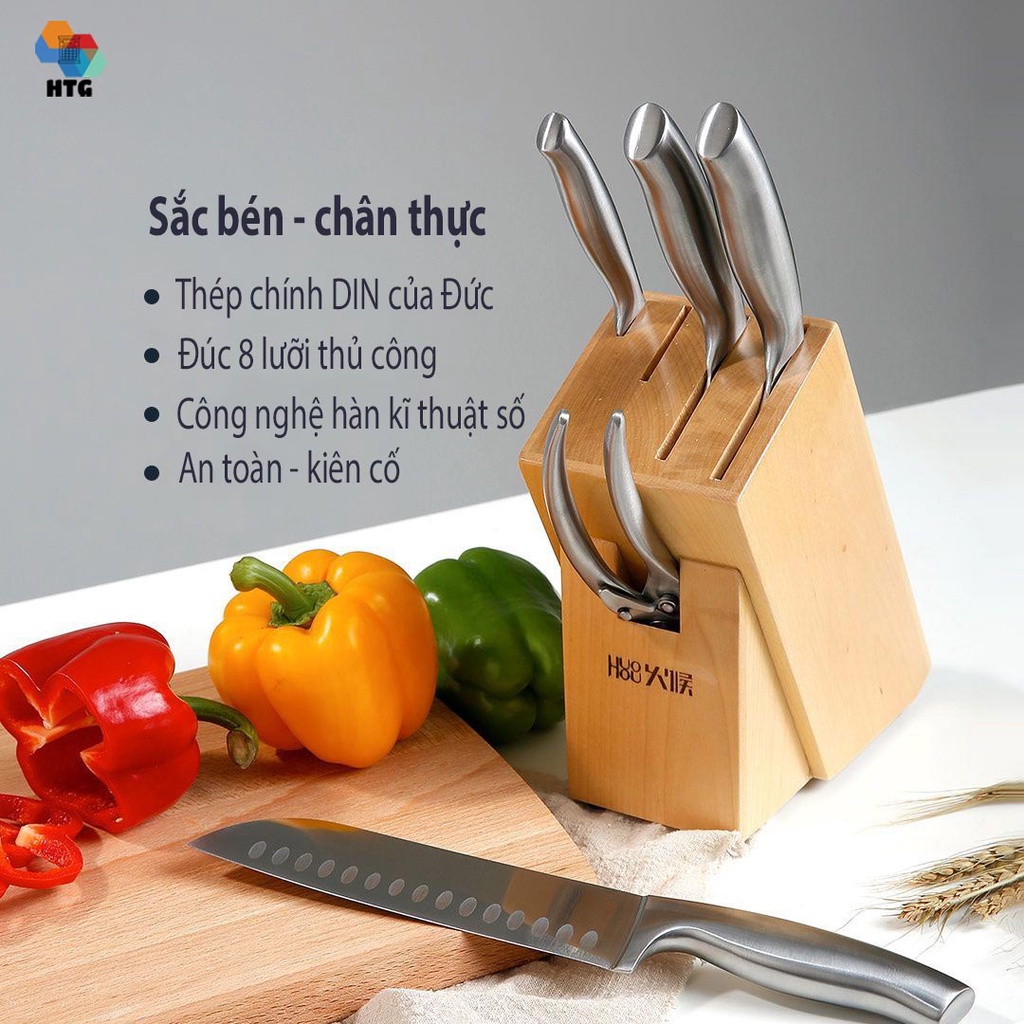 Bộ Dao 6 Món Nhà Bếp Cao Cấp Xiaomi Huohou Thép Không Rỉ Din Nhập Đức, Hàng Chính Hãng