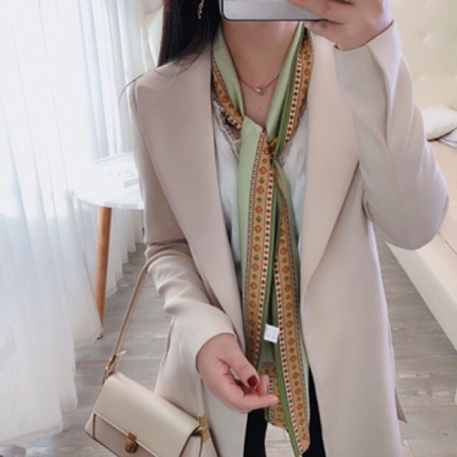 Khăn choàng cổ áo sơ mi - Khăn lụa satin thắt nơ - Maben
