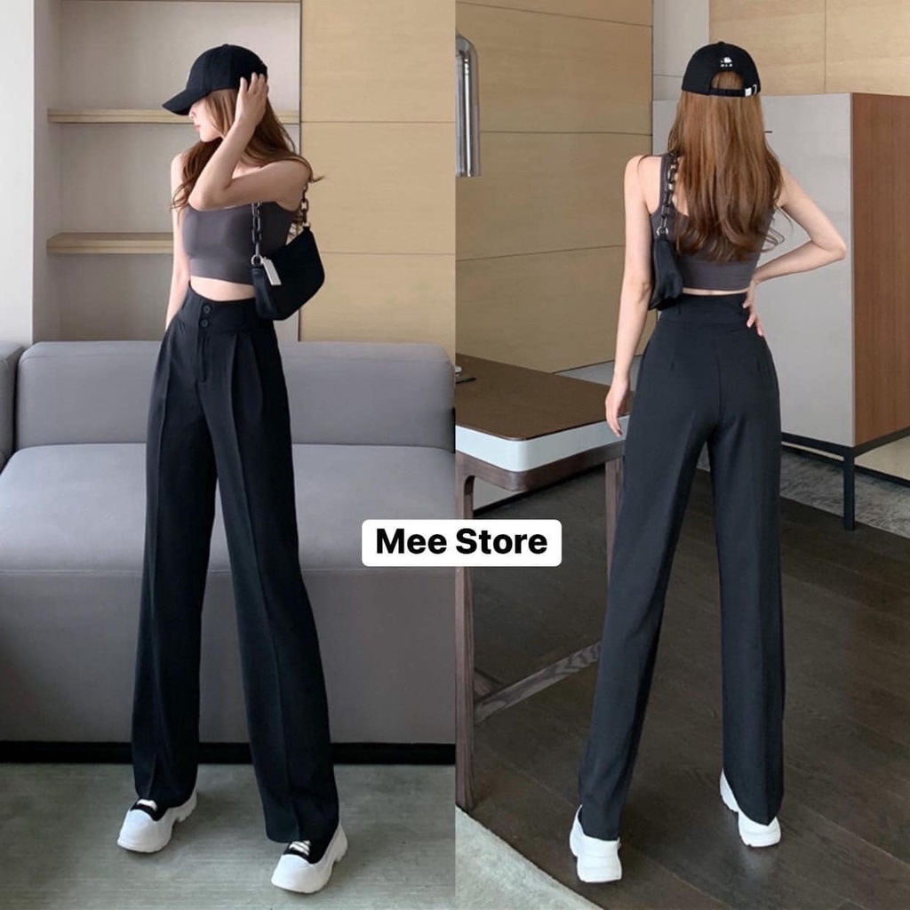 Quần ống suông culottes dài 100cm cạp bản to 7 phân 2khuy siêu Hot