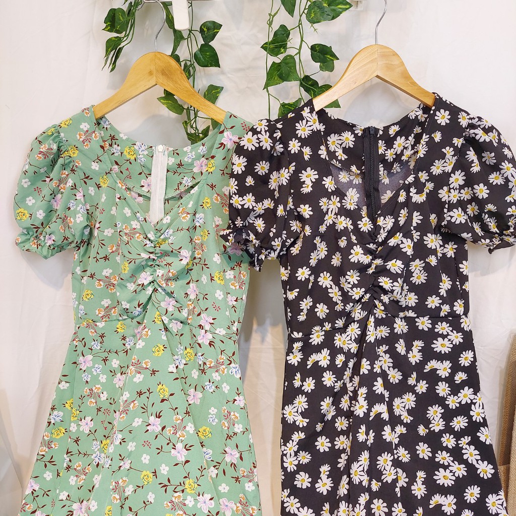 Váy hoa cúc nhí vintage xẻ tà,váy cúc họa mi xinh xắn