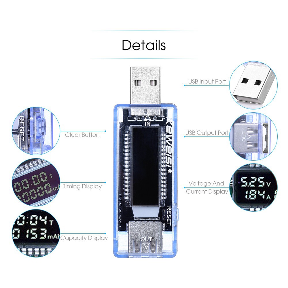 USB đo dòng cốc sạc, dây cáp, pin dự phòng KWS-V20, KWS-V21