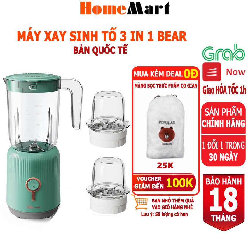 Máy xay sinh tố Bear 3 In 1 BẢN QUỐC TẾ (Hàng chính hãng 1 đổi 1 trong 30 ngày, bảo hành 18 tháng) – HomeMart