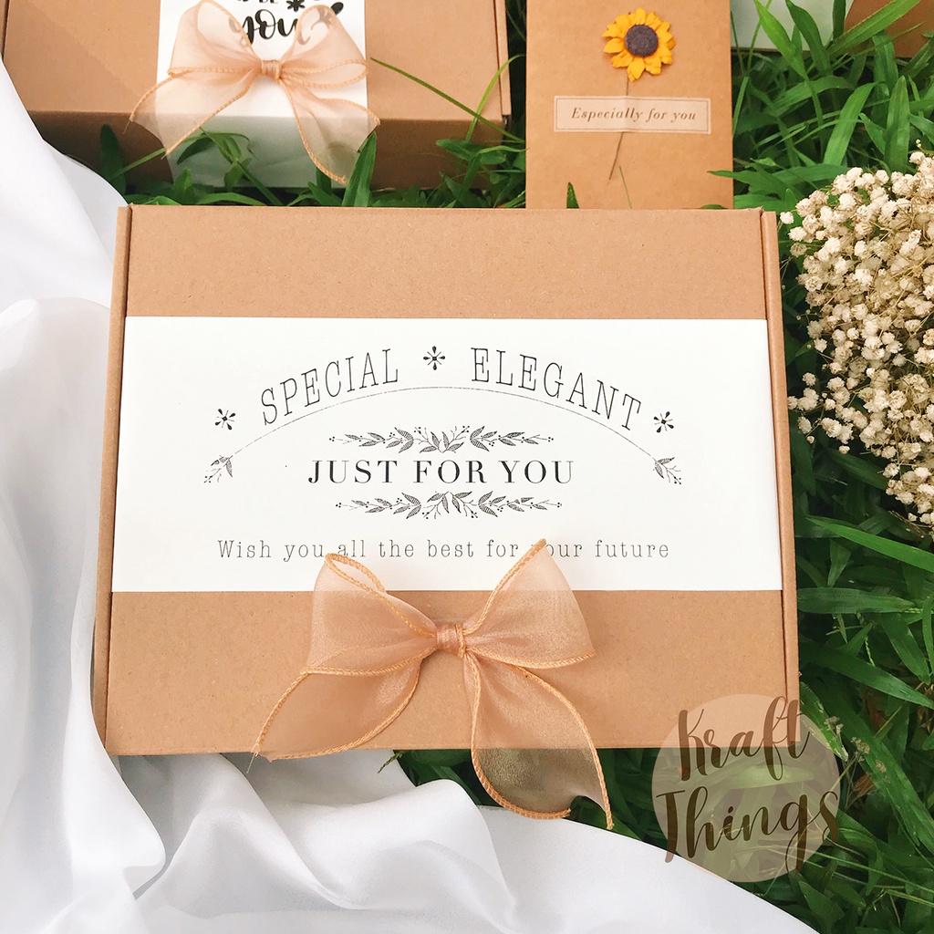 Hộp đựng quà kraft Just For You - Hộp quà tặng vintage kèm rơm lót