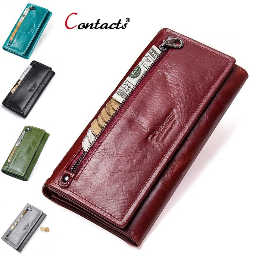 2020 Contacts Women Wallet Genuine Leather AC2147 - Bảo Hành 2 Năm - Bóp Ví Đứng Dài Cầm Tay Da Bò - Nam Nữ - HongKong I | BigBuy360 - bigbuy360.vn